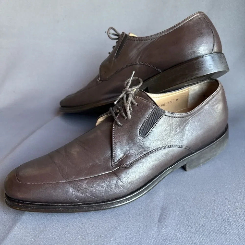 Bruno Magli Ranuncolo Deer Brown Leather Apron Toe Lace up Derby Italy Men 11 M